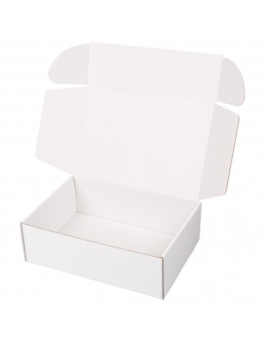 Caja de cartón blanca automontable para ropa